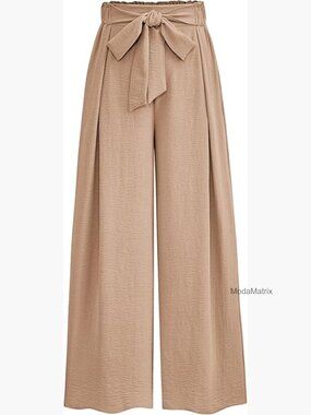 High Waisted Wide Leg Palazzo Trousers with Pockets Pull On